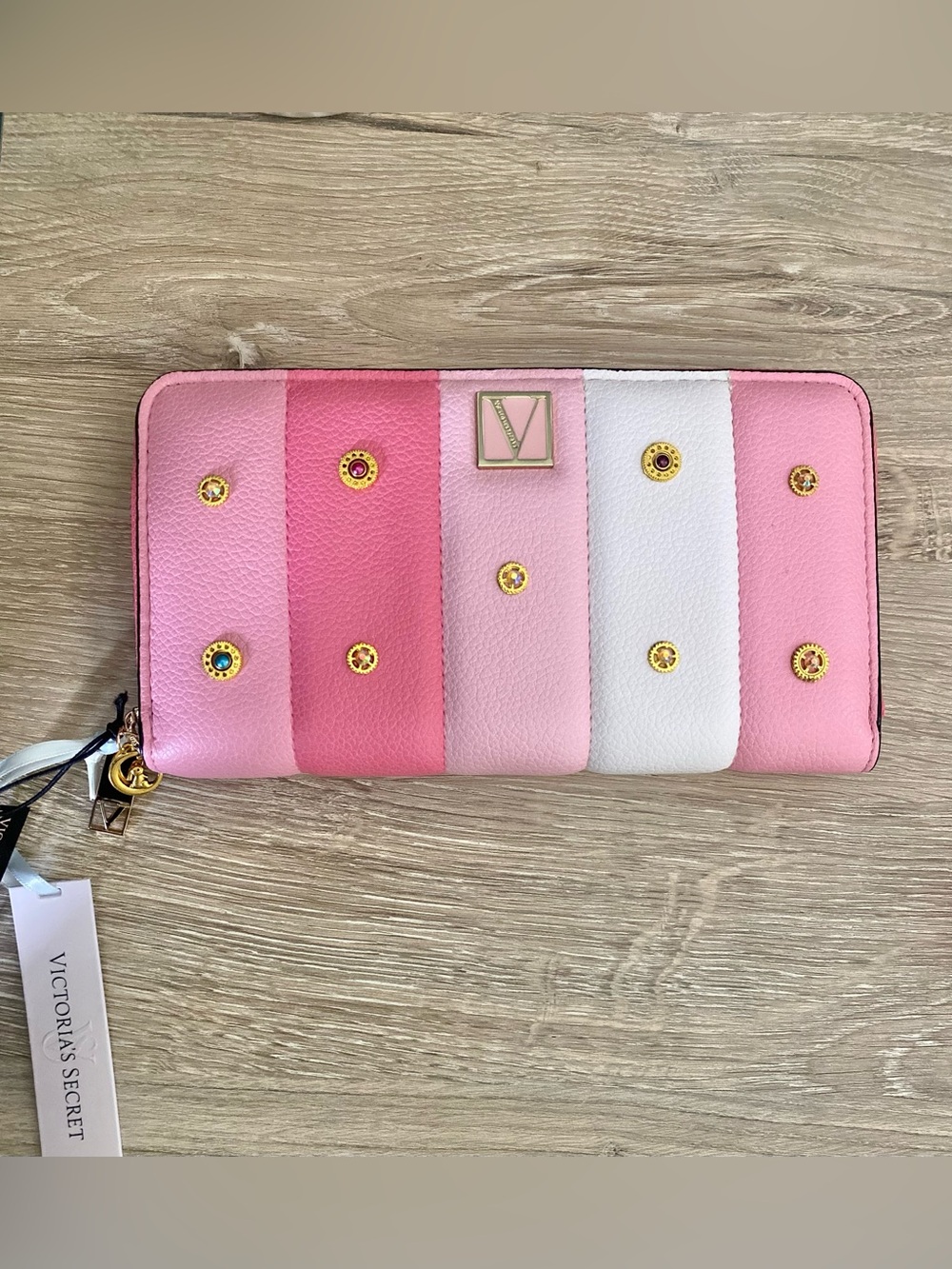 Victoria's Secret Pink Multi-Stripe Stud Zip Wallet